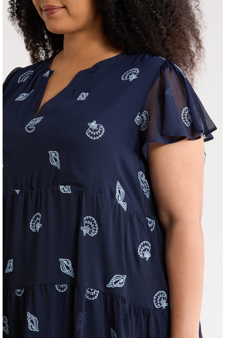 Embroidered Flutter Sleeve Dress, Alternate, color, CLASSIC NAVY