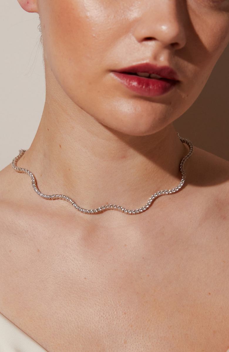 Aurate New York Lab Grown White Sapphire Wave Tennis Necklace, Alternate, color, White Vermeil