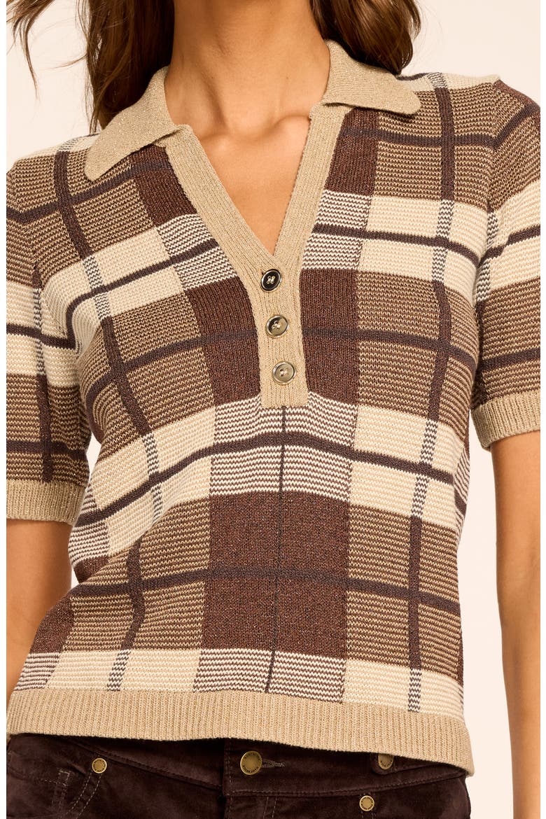Melanie Plaid Polo, Alternate, color, HERITAGE BROWN PLAID