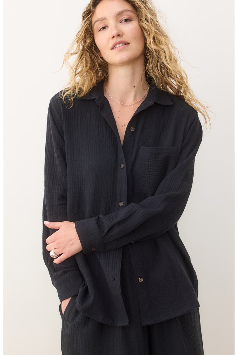 Jane Double Cloth Cotton Gauze Button-Up Shirt, Alternate, color, BLACK
