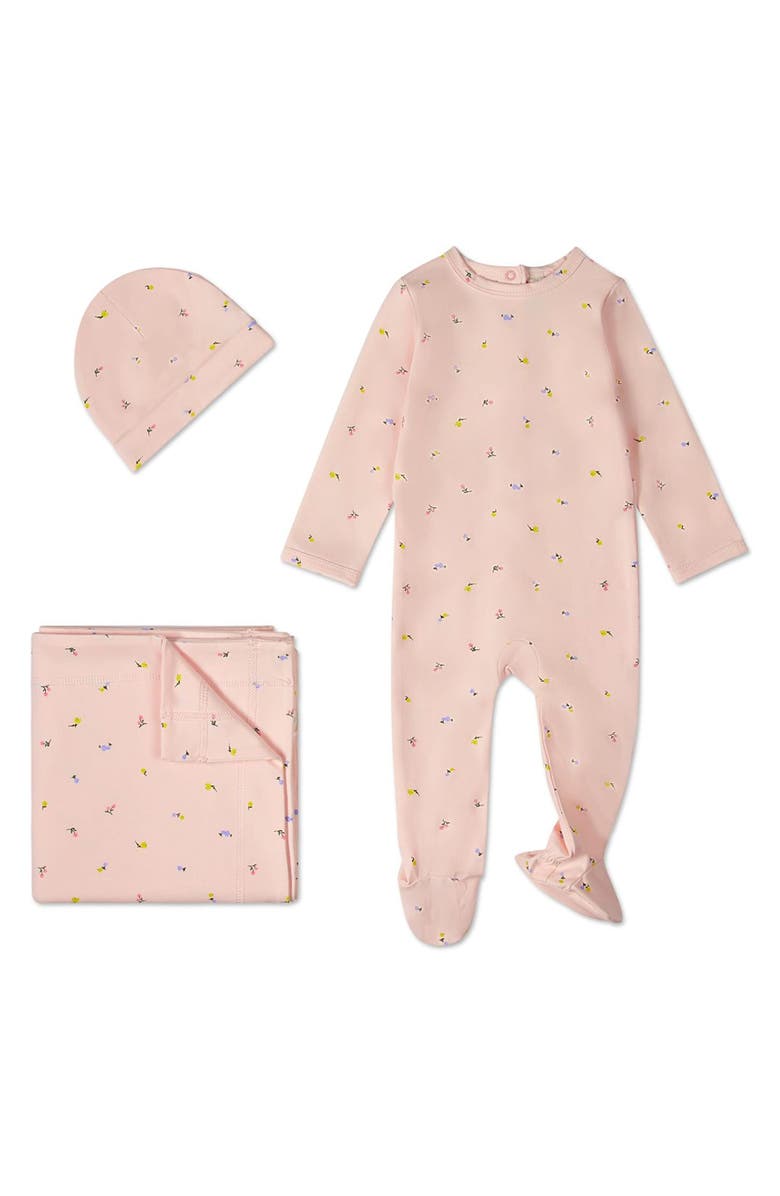 MiniMoi 3 Piece Baby Girls Cotton Rich Footie Set, Main, color, Blush