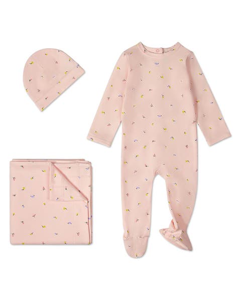 3 Piece Baby Girls Cotton Rich Footie Set