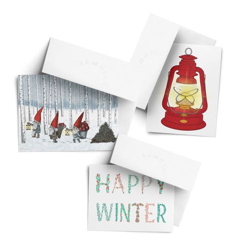 Winter Lamp, Happy Winter, Gnomes Winter/Holiday/Christmas Greeting Card Pack Sets (3 ct, Assorted)