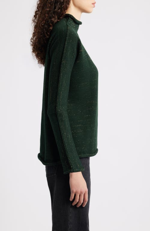 Frank & Eileen Monterey Stripe Cotton Funnel Neck Sweater In Green