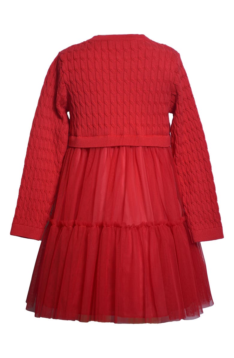 Iris & Ivy Kids' Mixed Media Long Sleeve Dress, Alternate, color, Red