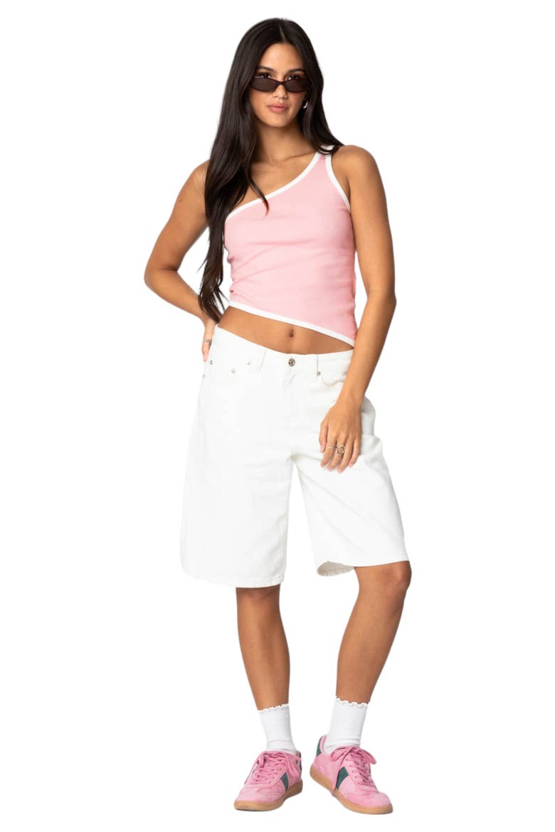 Asymmetric One-Shoulder Rib Top, Alternate, color, PINK