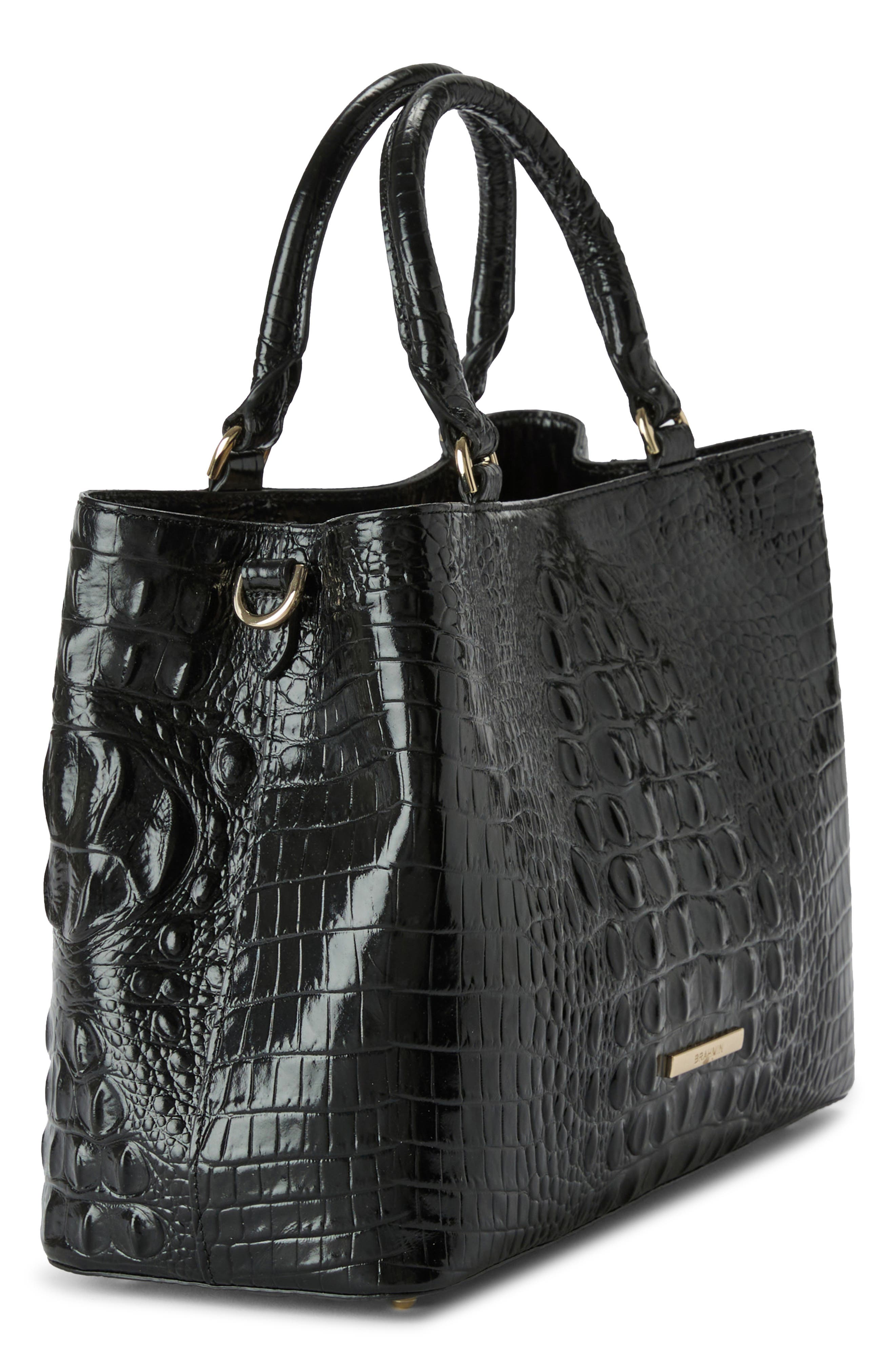 Brahmin Small Denise Croc Embossed Leather Satchel, Alternate, color, Black