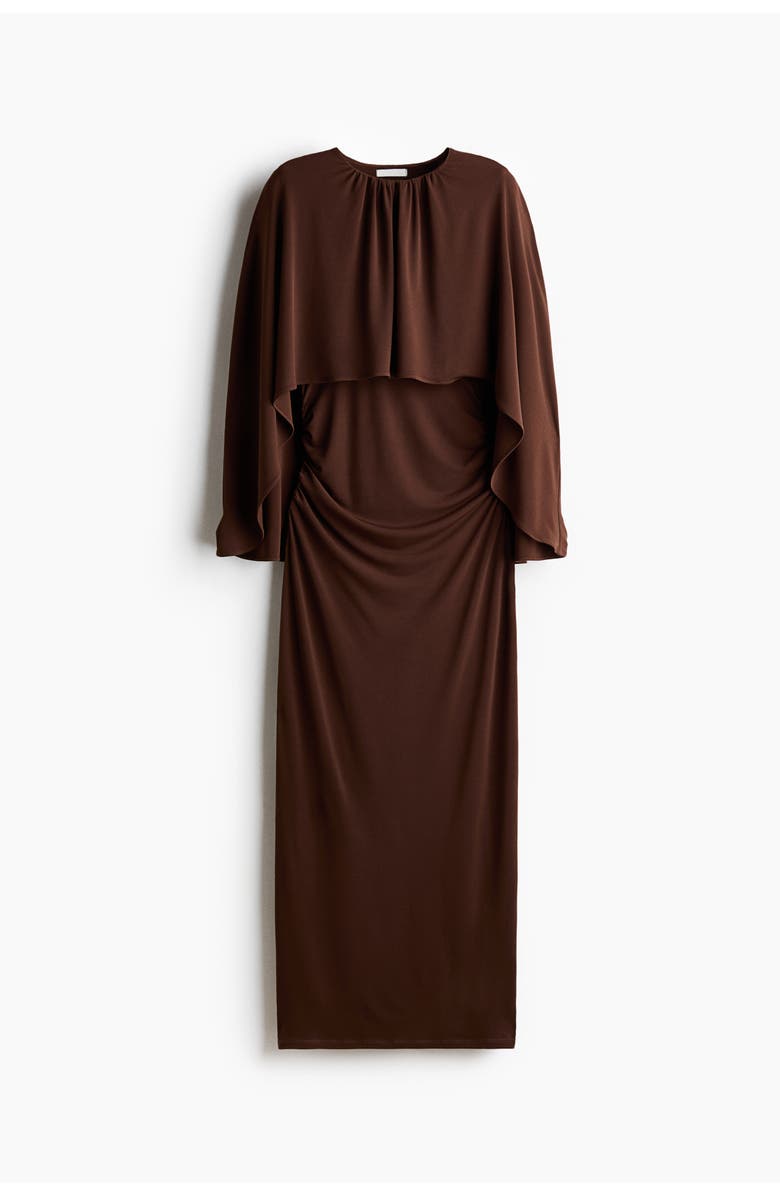 H&M Draped Cape-detail Dress, Main, color, Dark Brown