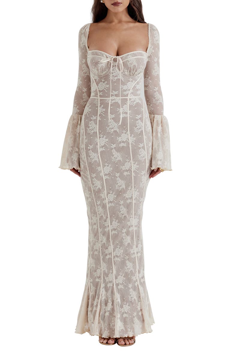 Delilah Floral Long Sleeve Lace Maxi Dress, Main, color, VINTAGE CREAM
