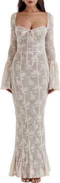 delilah vintage cream lace maxi dress Dhelia Vintage Print Lace Maxi Dress- Cream White XS