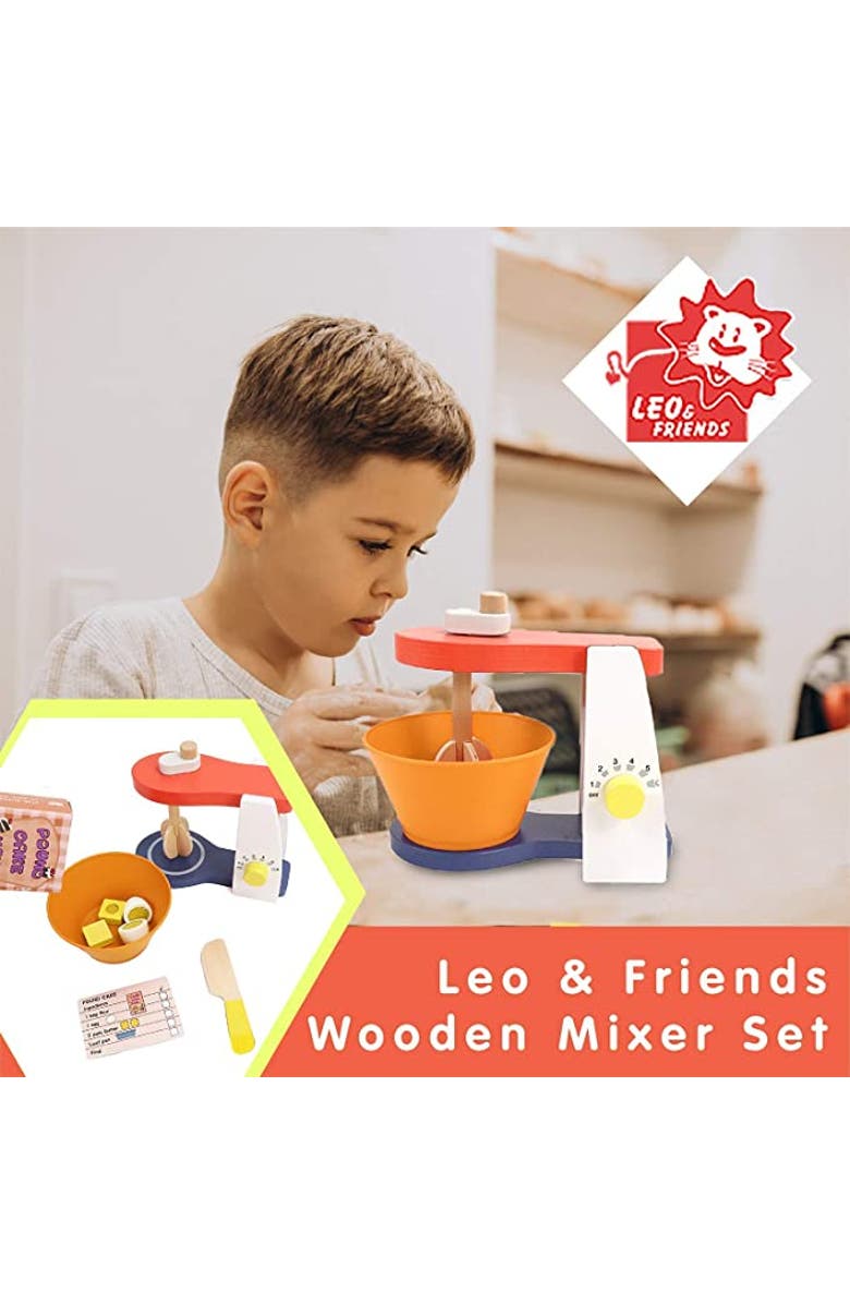 Leo & Friends Kids Wooden Kitchen Mixer Set, Alternate, color, Red