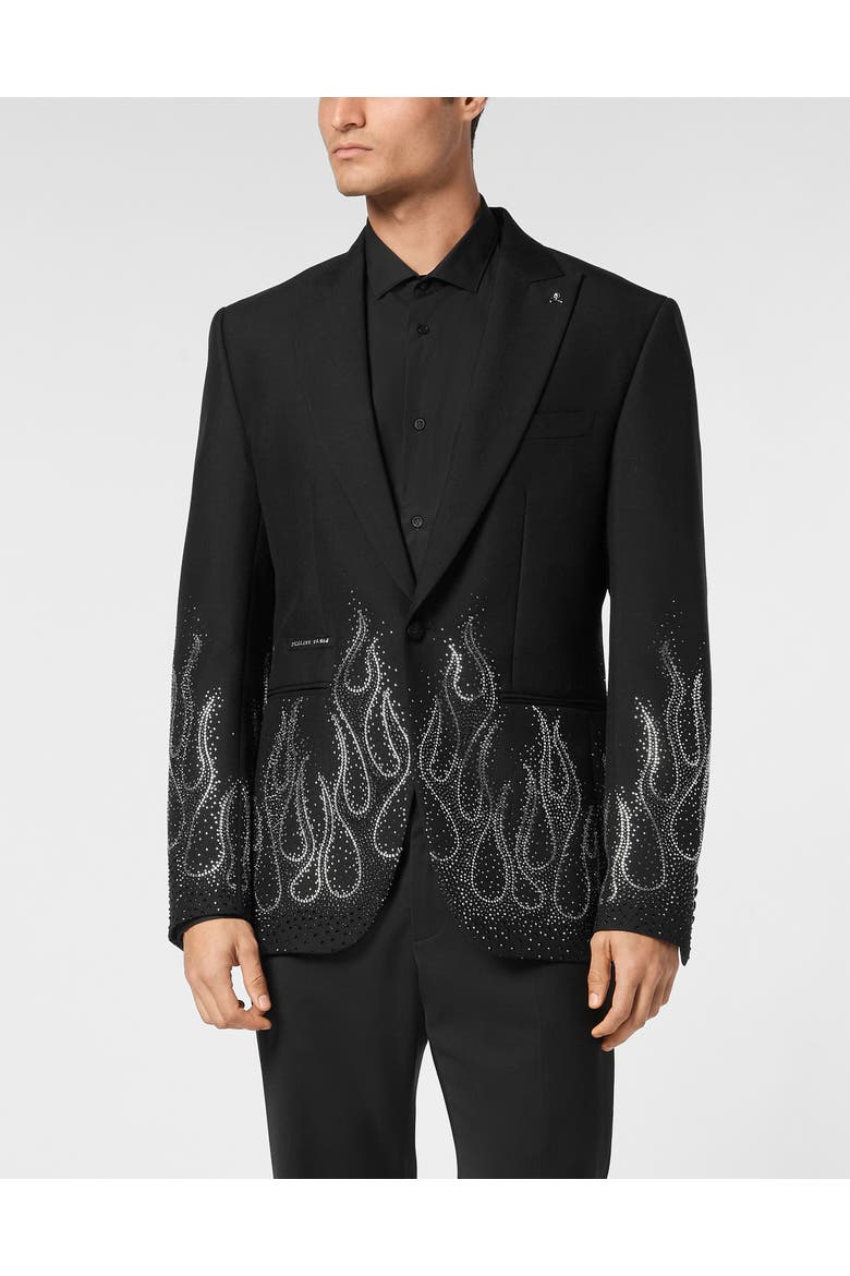 Gabardine Blazer Ls Strass Flame Men, Main, color, black