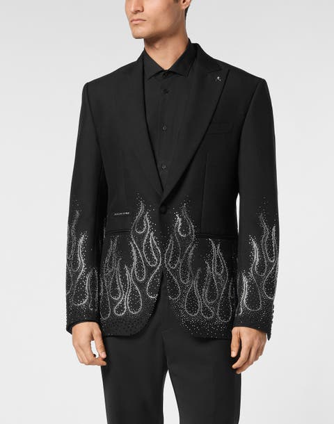 Gabardine Blazer Ls Strass Flame Men