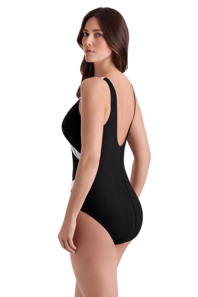 Pide Side Shirred Surplice Long Torso One-Piece Swimsuit, Alternate, color, Texture Luxe