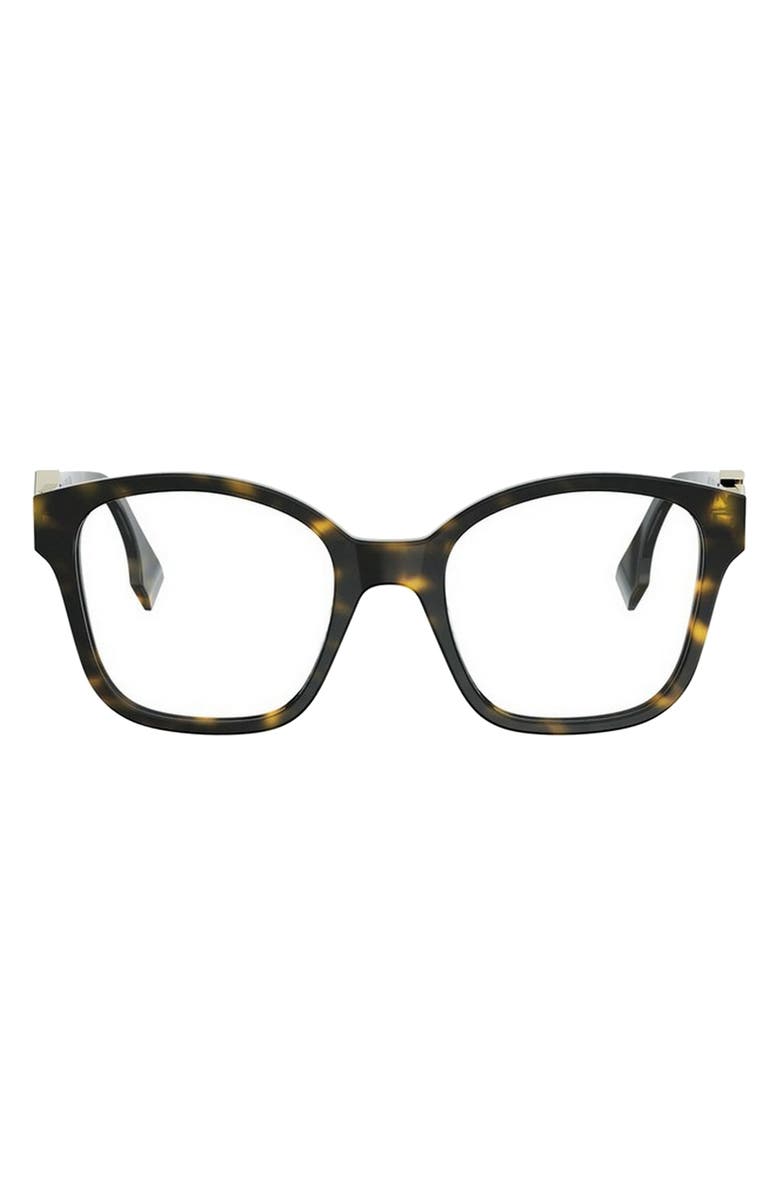 Fendi FF Diamonds 52mm Square Optical Glasses, Main, color, Dark Havana