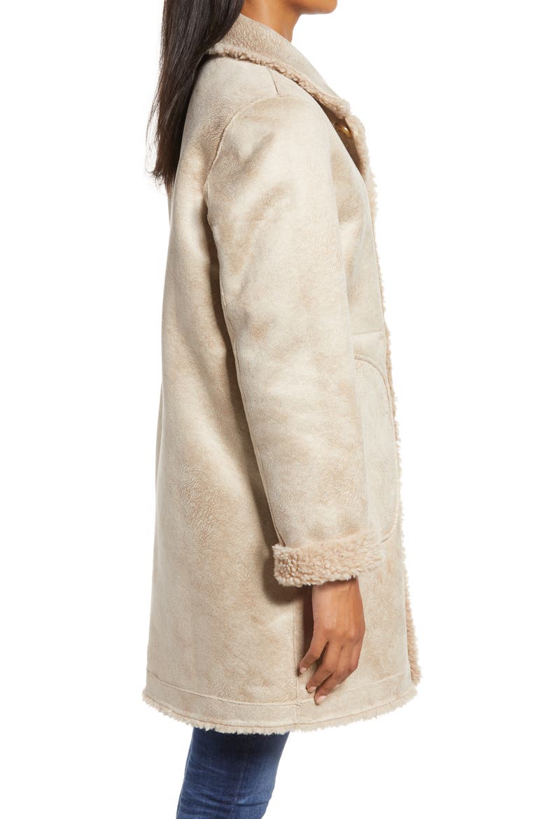 Reversible Faux Shearling Coat, Alternate, color, CAMEL