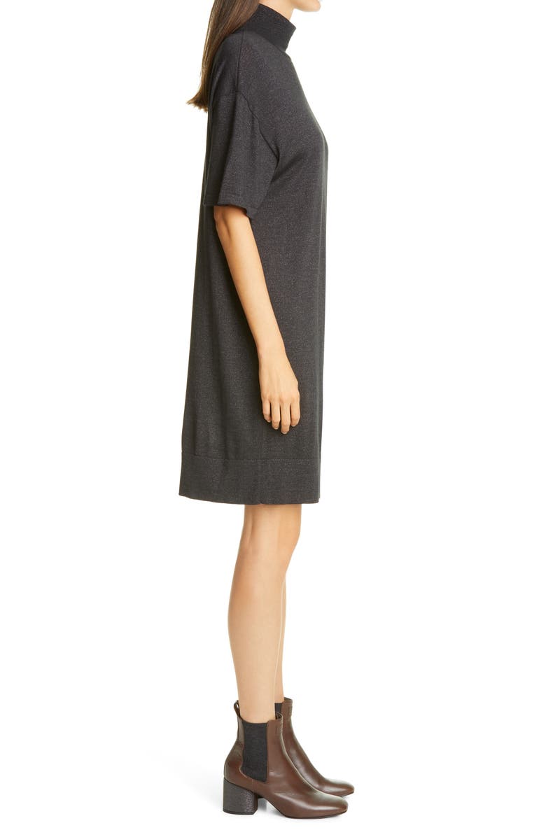 Brunello Cucinelli Metallic Cashmere Blend Shift Sweater Dress, Alternate, color, 