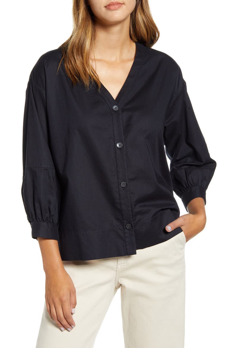 The Silky Cotton Lantern Top, Alternate, color, BLACK