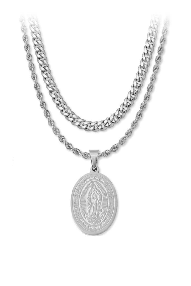 Men's Virgin Mary Pendant Necklace, Main, color, SILVER