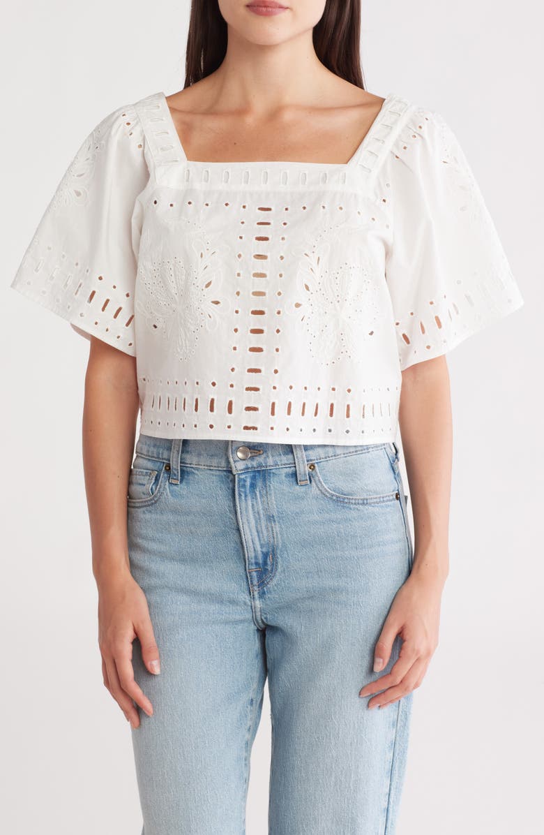 Rails Laine Embroidered Eyelet Short Sleeve Crop Top, Main, color, 