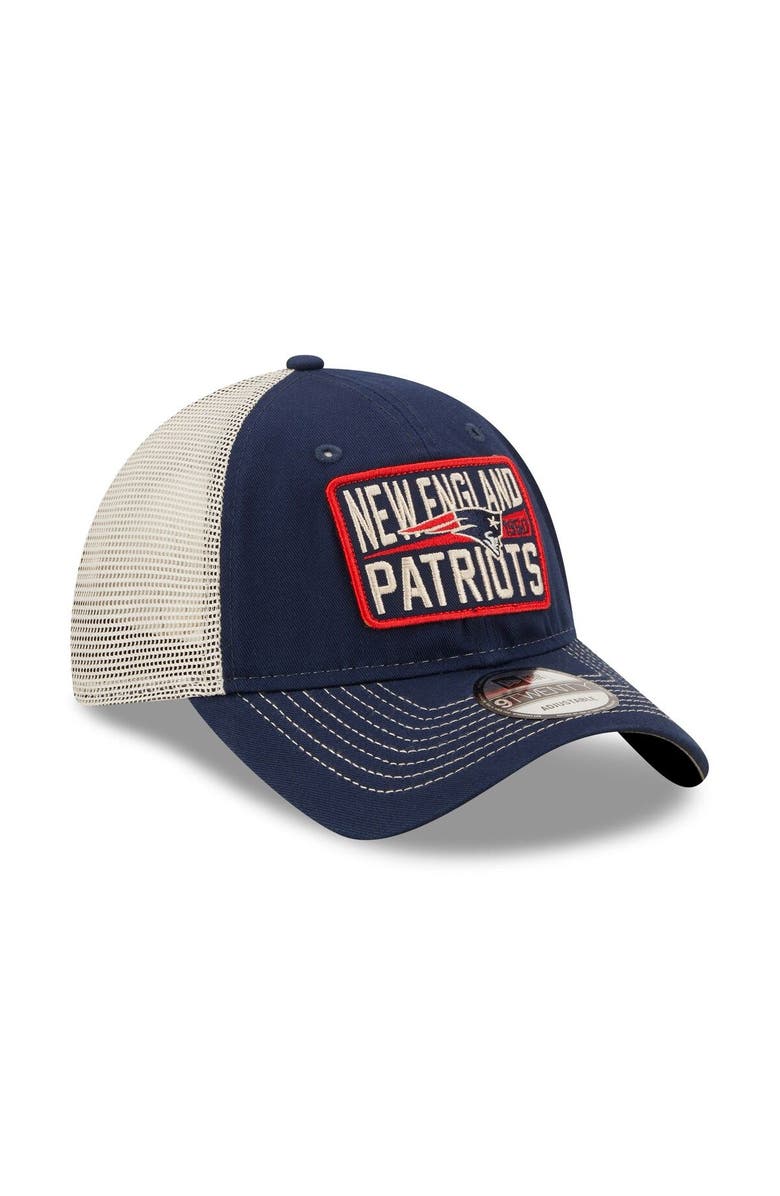 New Era Men's New Era  Navy/Natural New England Patriots  Devoted Trucker 9TWENTY Snapback Hat, Alternate, color, 