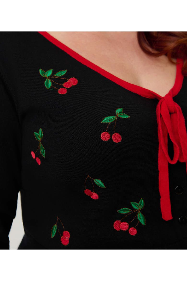 Plus Size 1950s Crop Knit Cardigan, Alternate, color, Black W/Cherries