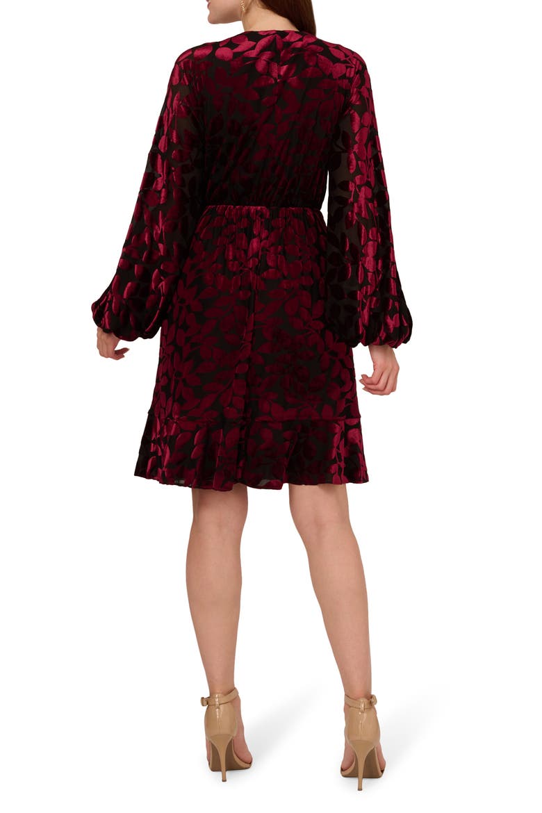 Long Sleeve Velvet Burnout Dress, Alternate, color, BURGUNDY/ BLACK