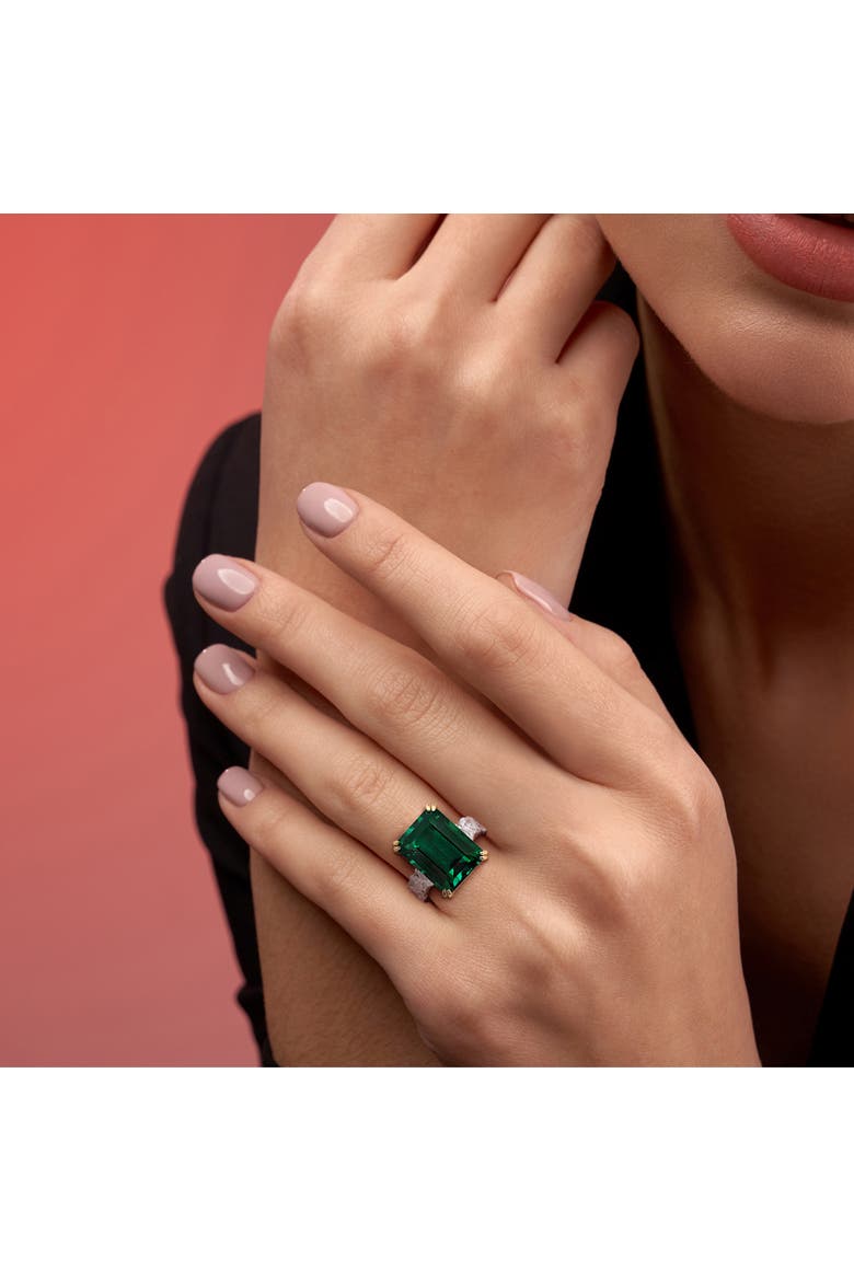 Lab-Created Emerald & Diamond Cocktail Ring 18k, Alternate, color, Emerald