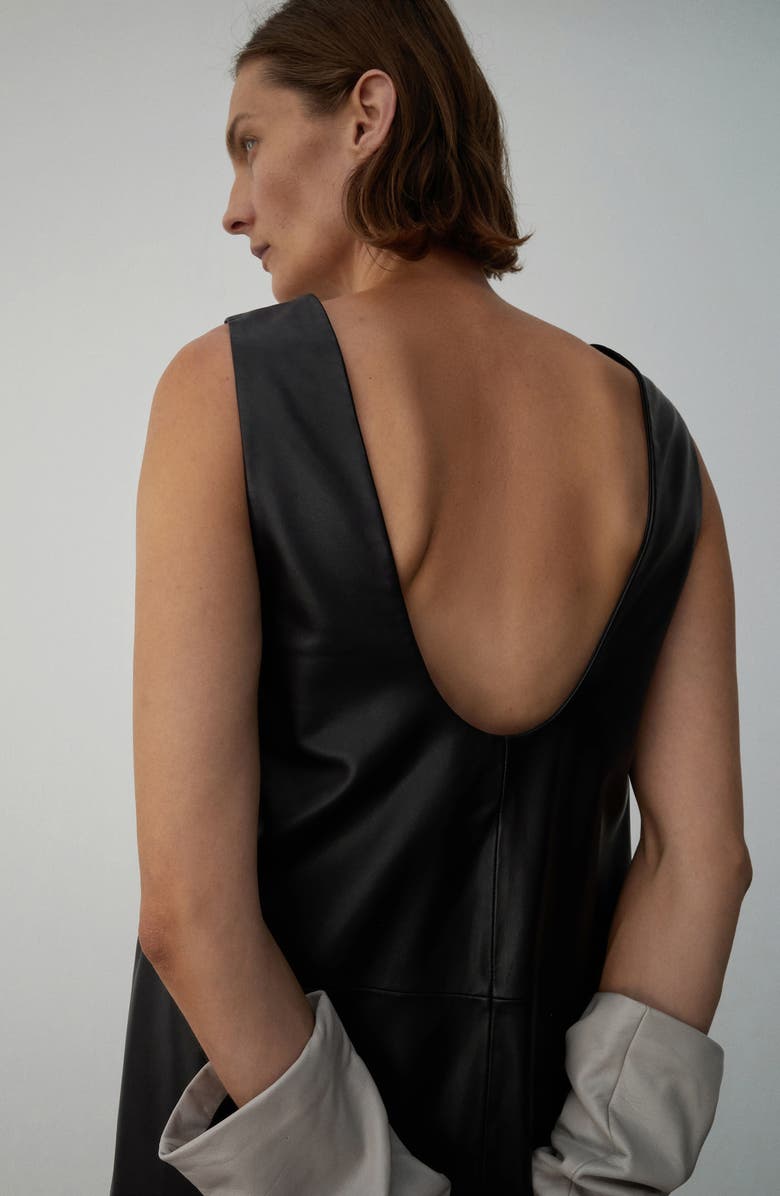 MANGO Selection Paneled Leather Midi Dress, Alternate, color, Black