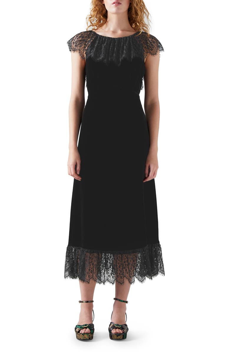 LK Bennett Anouk Lace Trim Velvet Dress, Main, color,