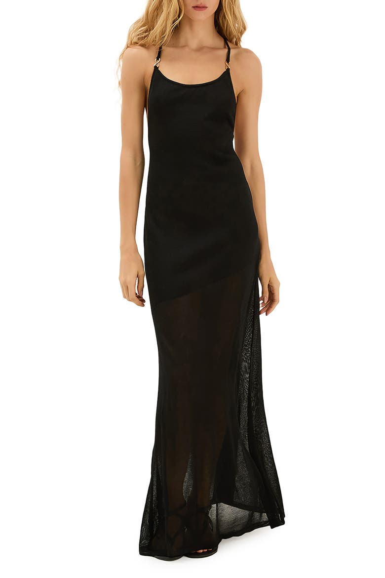 Daphne Semisheer Linen & Cotton Cover-Up Maxi Sundress, Main, color, BLACK