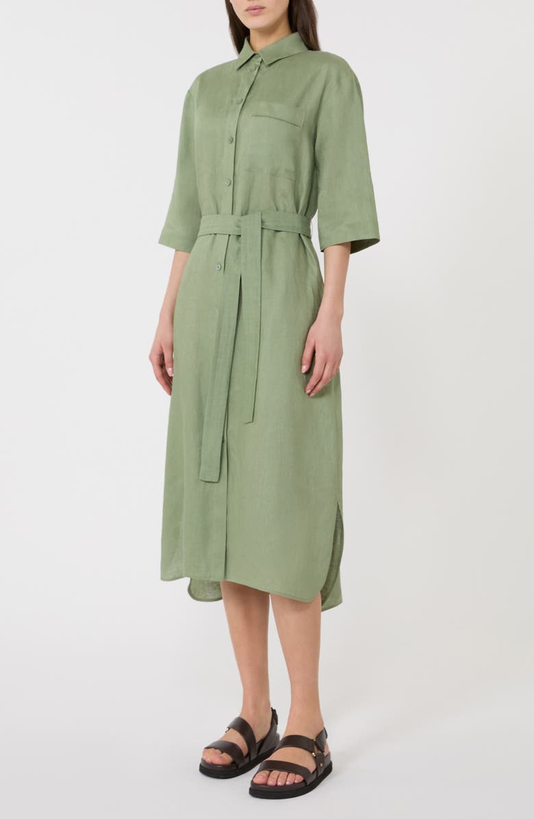 MM by Max Mara Tie Belt Linen Shirtdress, Main, color, Sage Green