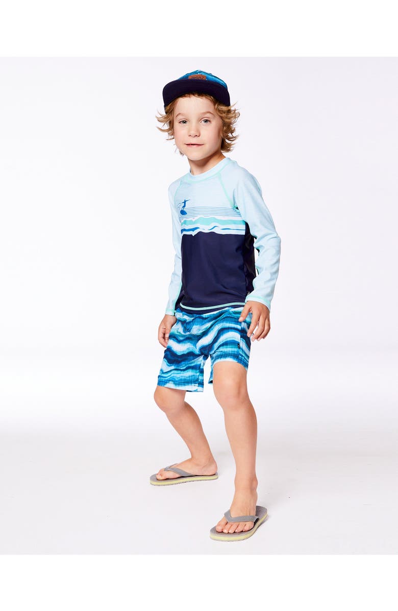 Deux par Deux Little Boy's Printed Boardshorts Blue Wave And Black, Alternate, color,