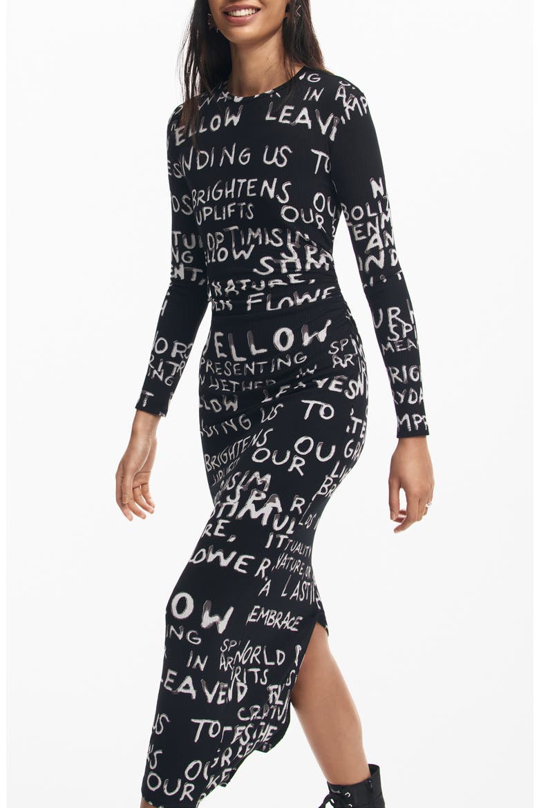 Hesian Long Sleeve Rib Body-Con Maxi Dress, Alternate, color, BLACK