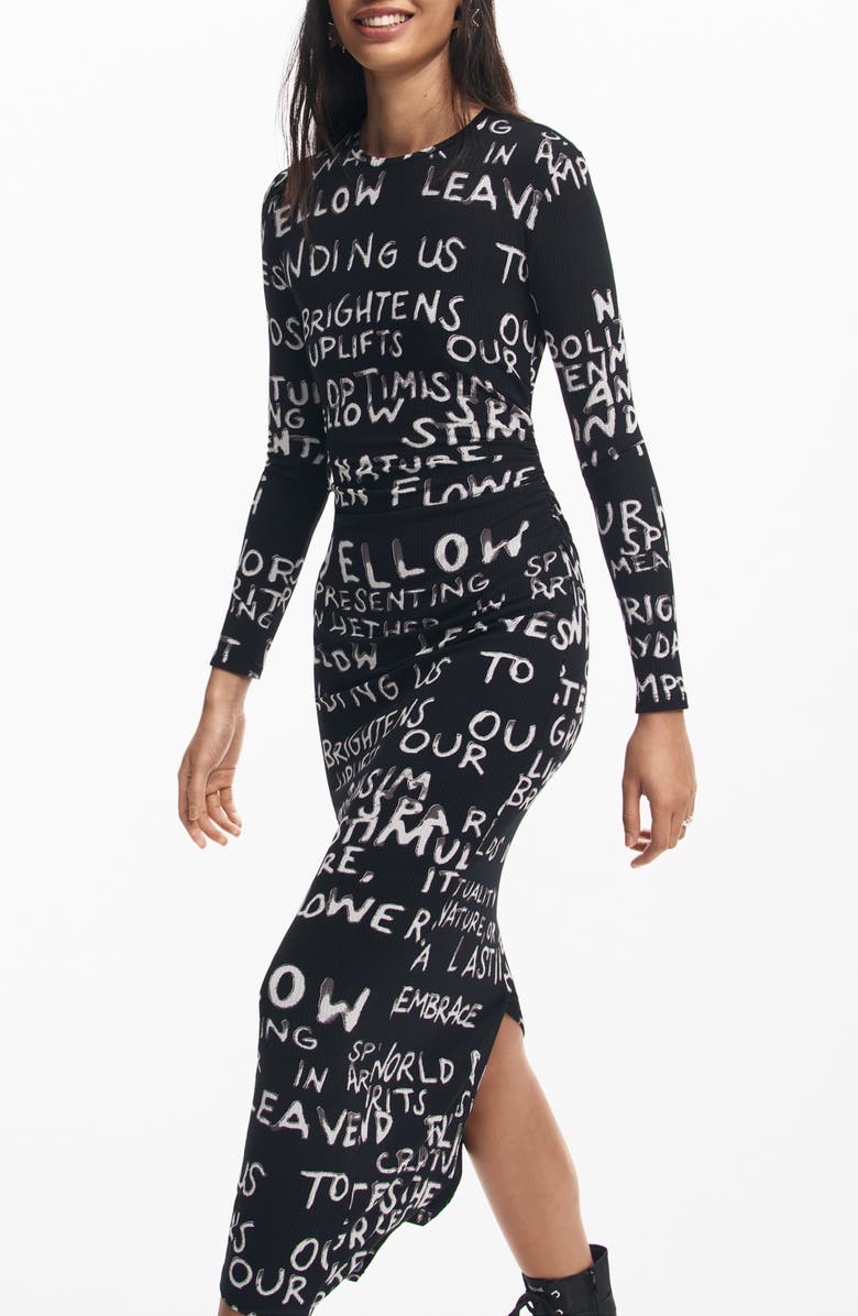 Desigual Hesian Long Sleeve Rib Body-Con Maxi Dress, Alternate, color,
