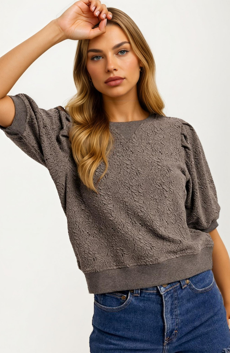 Knit and Lounge Textured Puff Sleeve Knit Top, Alternate, color, 