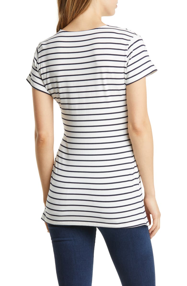 Angel Maternity Stripe Crossover Short Sleeve Maternity/Nursing Top, Alternate, color, 