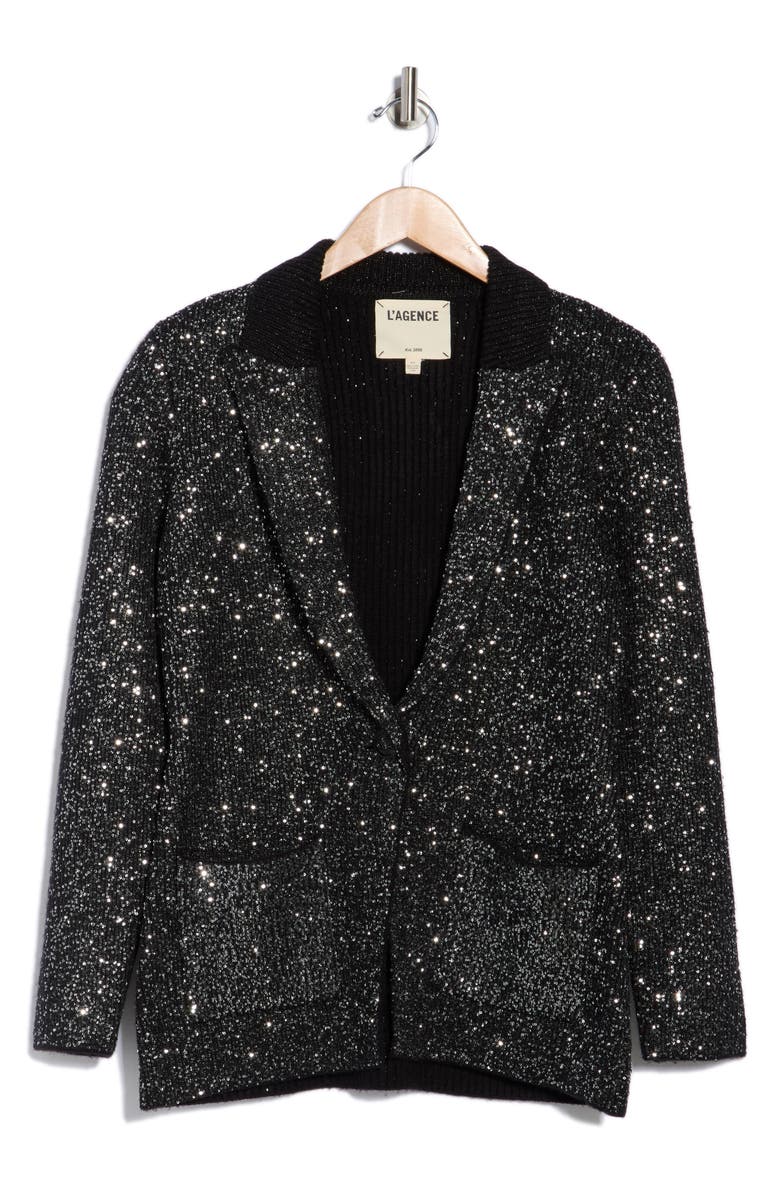 L'AGENCE Leonora Sequin Knit Blazer, Alternate, color, Black/ Silver Sequin