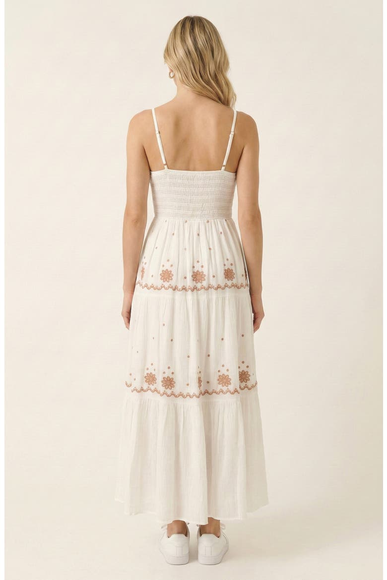 Embroidered Tiered Maxi Dress, Alternate, color, White / Brown Embroidery
