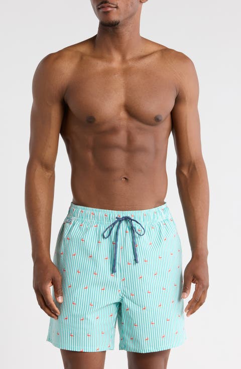 Flamingo Seersucker Swim Trunks