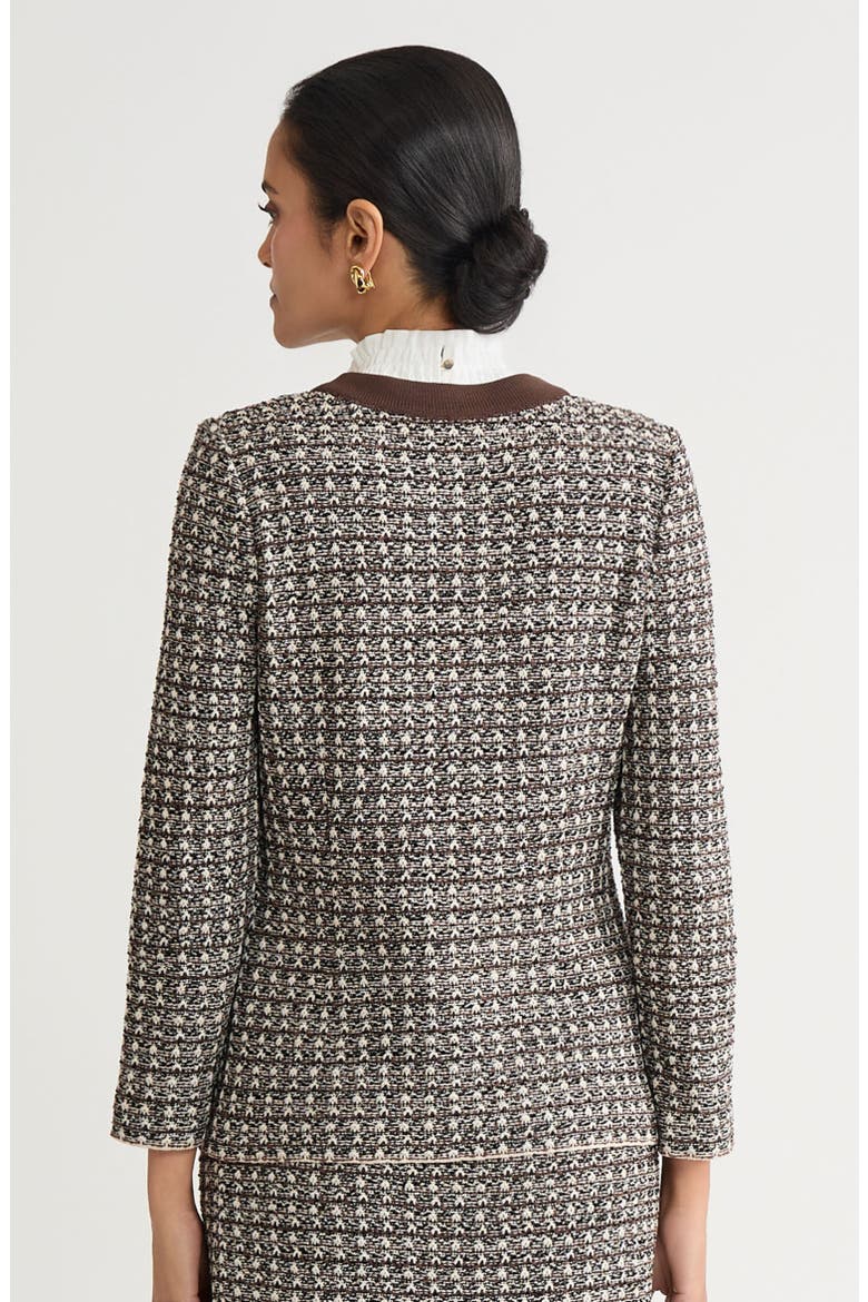 Tailored Contrast Trim Tweed Knit Jacket, Alternate, color, Dark Umber/Twig/Black/Ivory