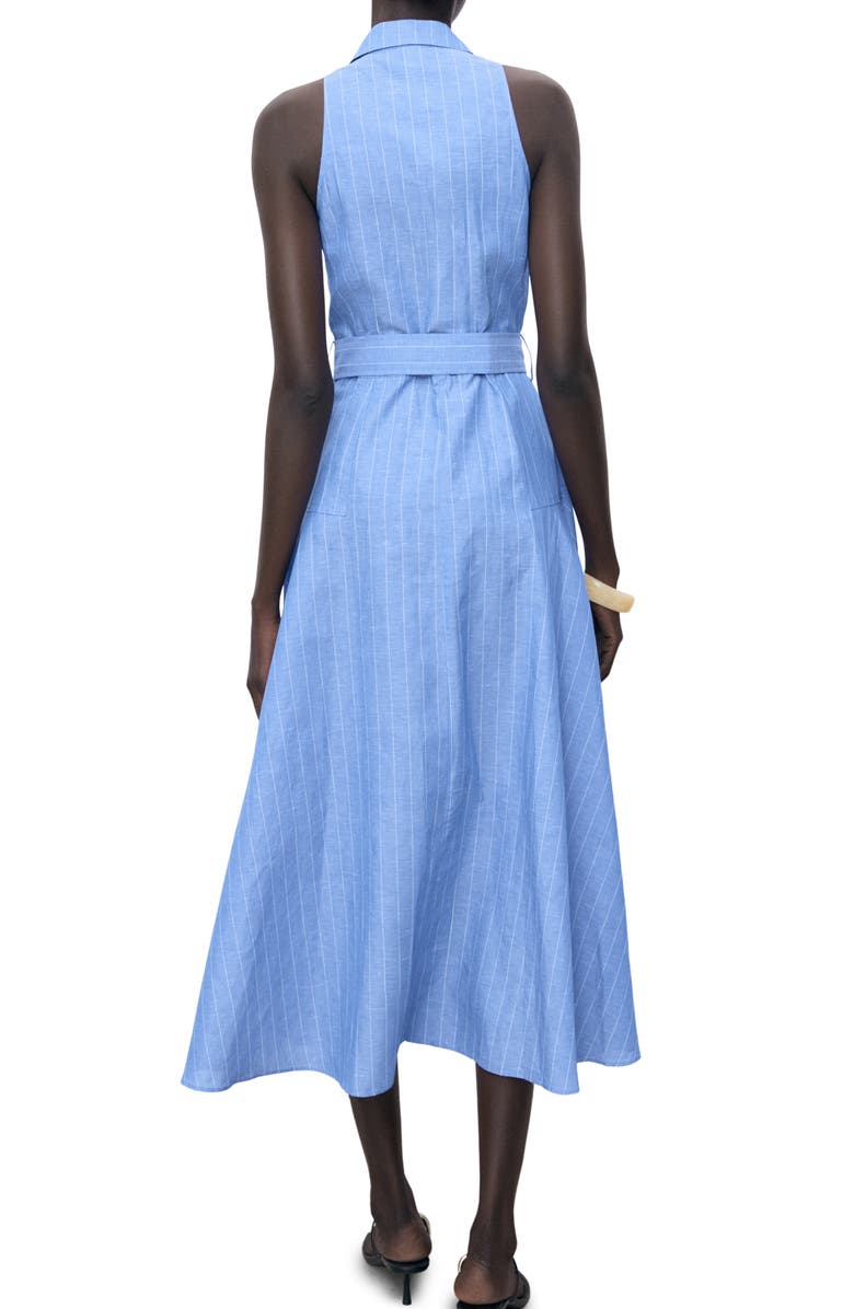 MANGO Pinstripe Sleeveless Cotton & Linen Blend Shirtdress, Alternate, color, Medium Blue