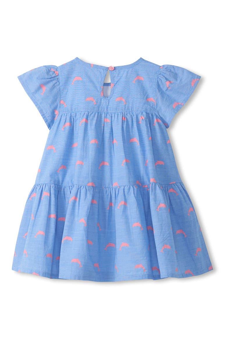 Kids' Pink Dolphin Print Cotton Tiered Dress, Alternate, color, FRENCH BLUE