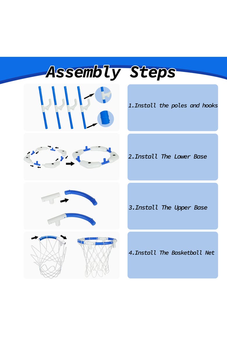 2 In 1 Pool Basketball Hoop and Ring Toss Game, Alternate, color, Blue