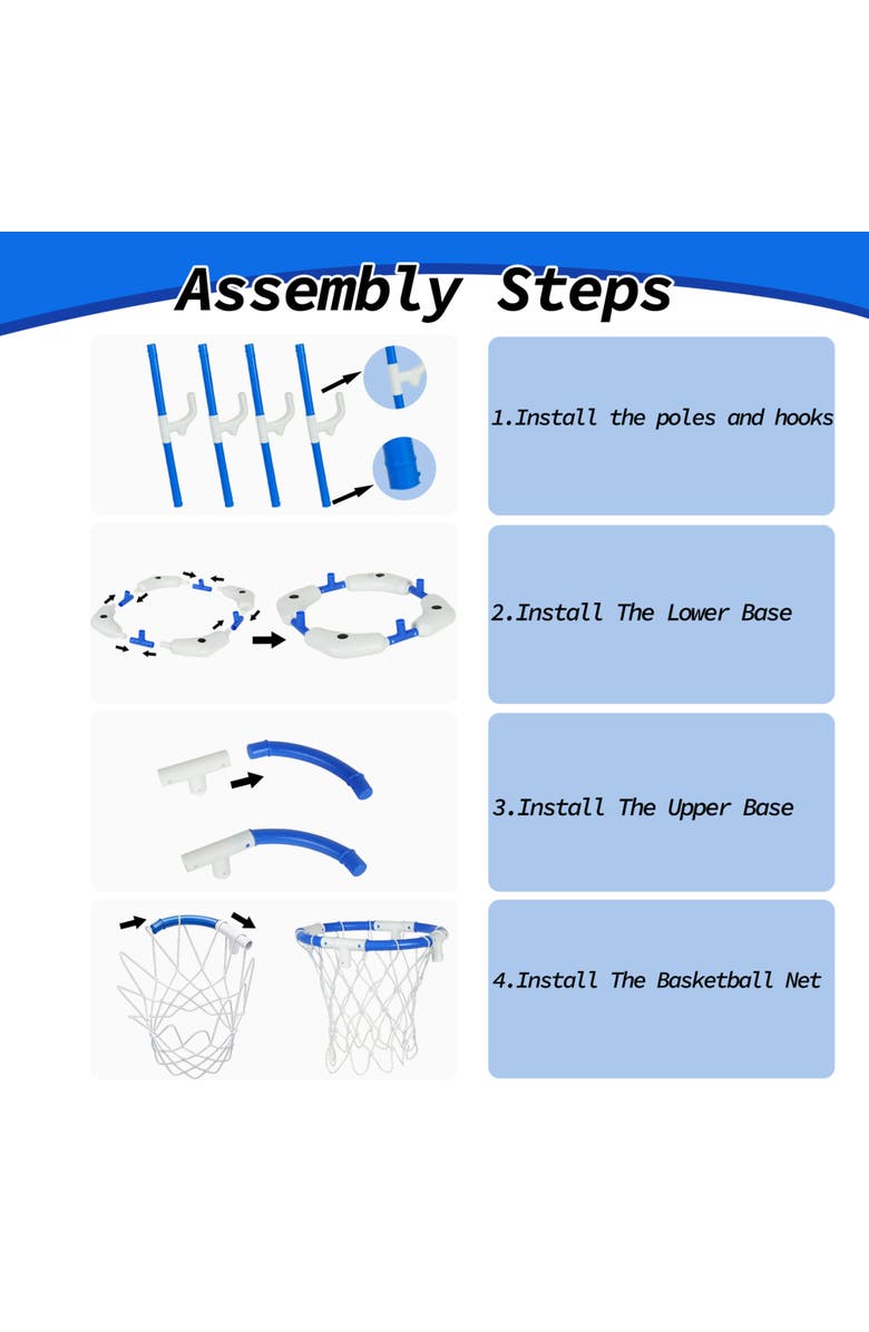 Easy Playhouse 2 In 1 Pool Basketball Hoop and Ring Toss Game, Alternate, color, Blue