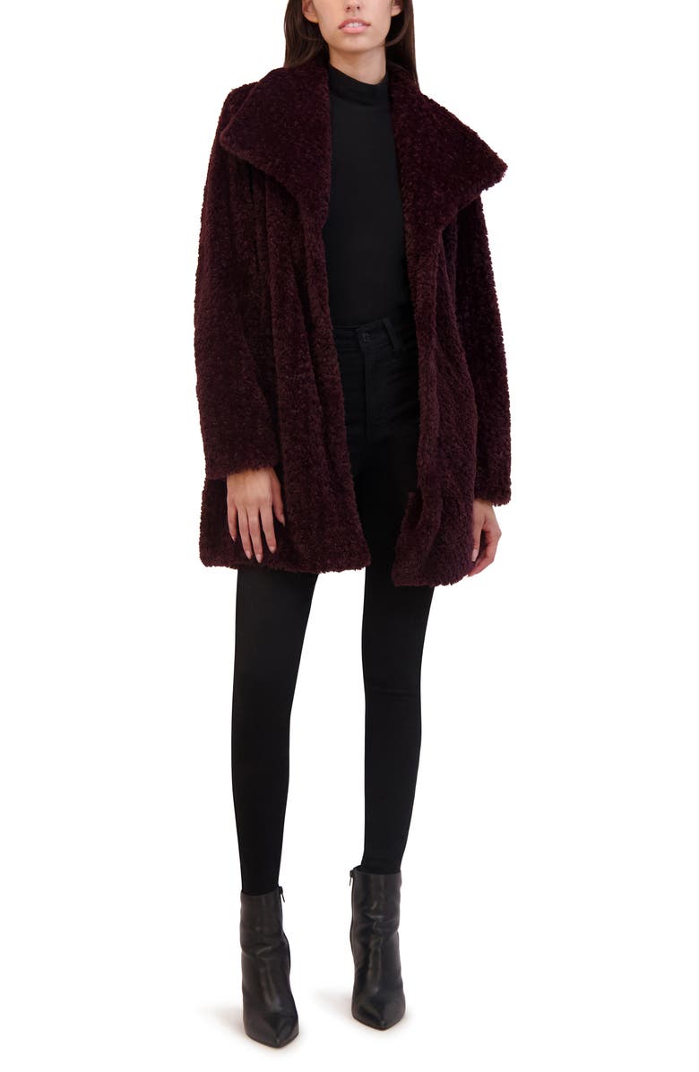 Kenneth Cole Textured Faux Fur Jacket, Alternate, color, Wine