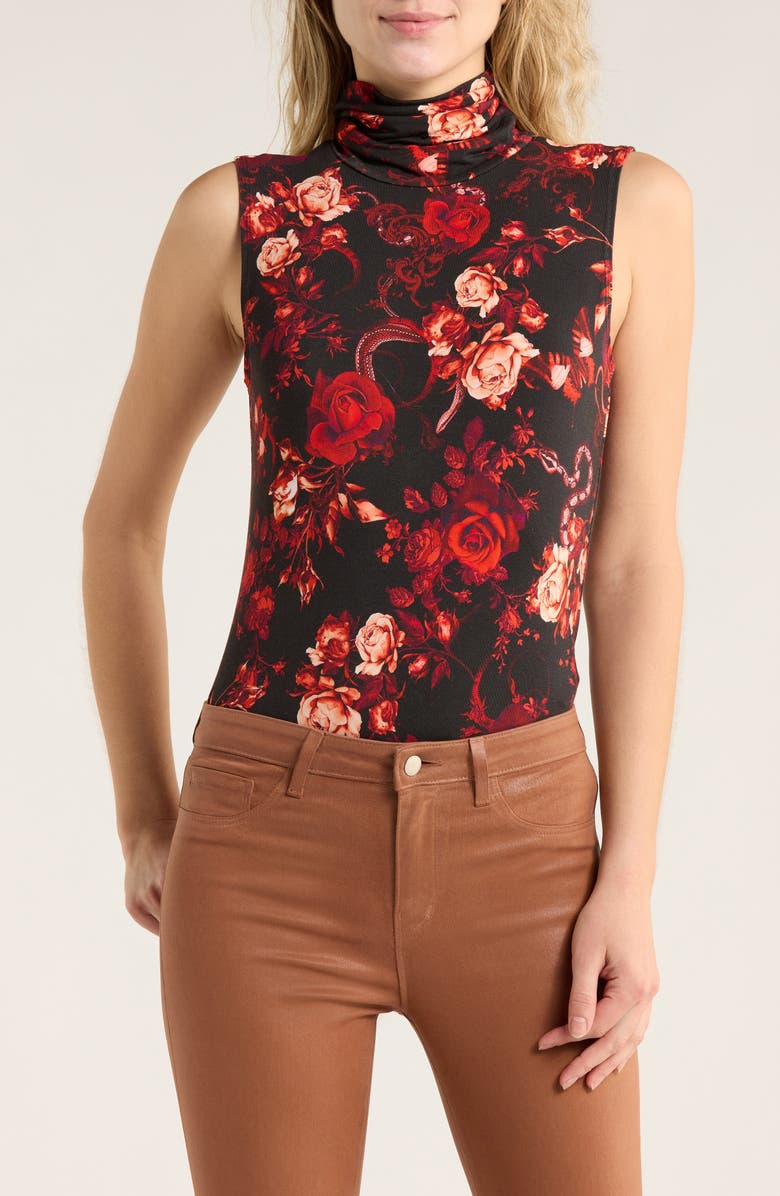 L'AGENCE Ceci Floral Sleeveless Turtleneck Top, Main, color, Black/ Red Baroque Floral