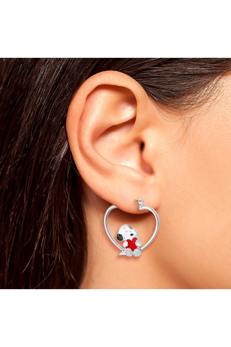 Snoopy Heart Hoop Earrings, Alternate, color, Silver