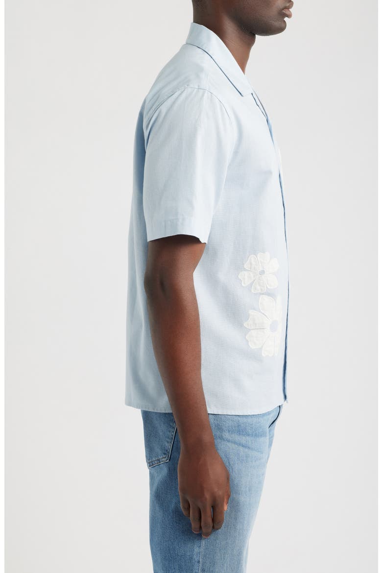 Didcot Flower Appliqué Cotton & Linen Camp Shirt, Alternate, color, BLUE / ECRU