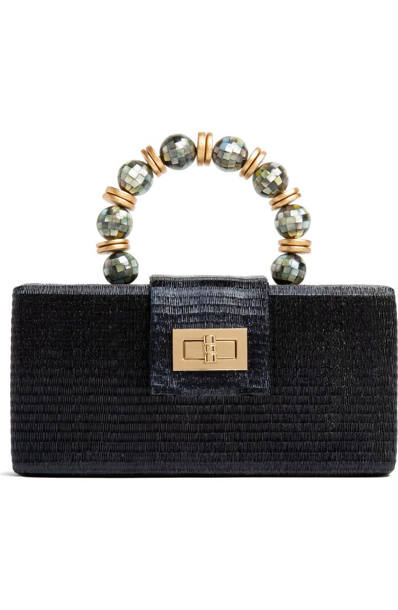 Soli & Sun THE SERENA Clutch with Shell Inlay Bead Handle, Main, color, Black